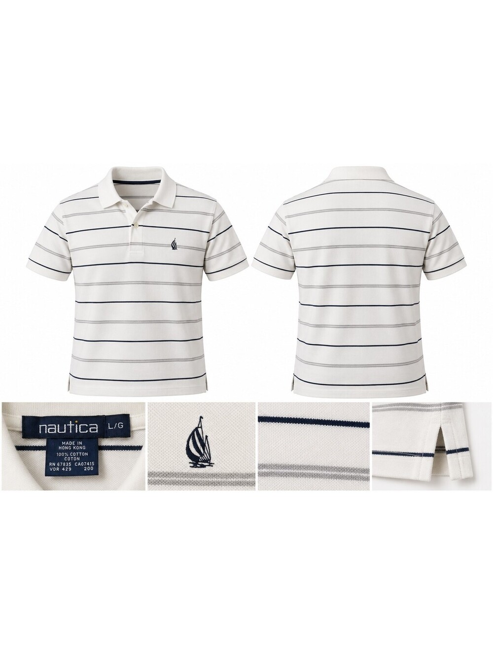 Nautica Men's Classic Fit Striped Polo Shirt Large